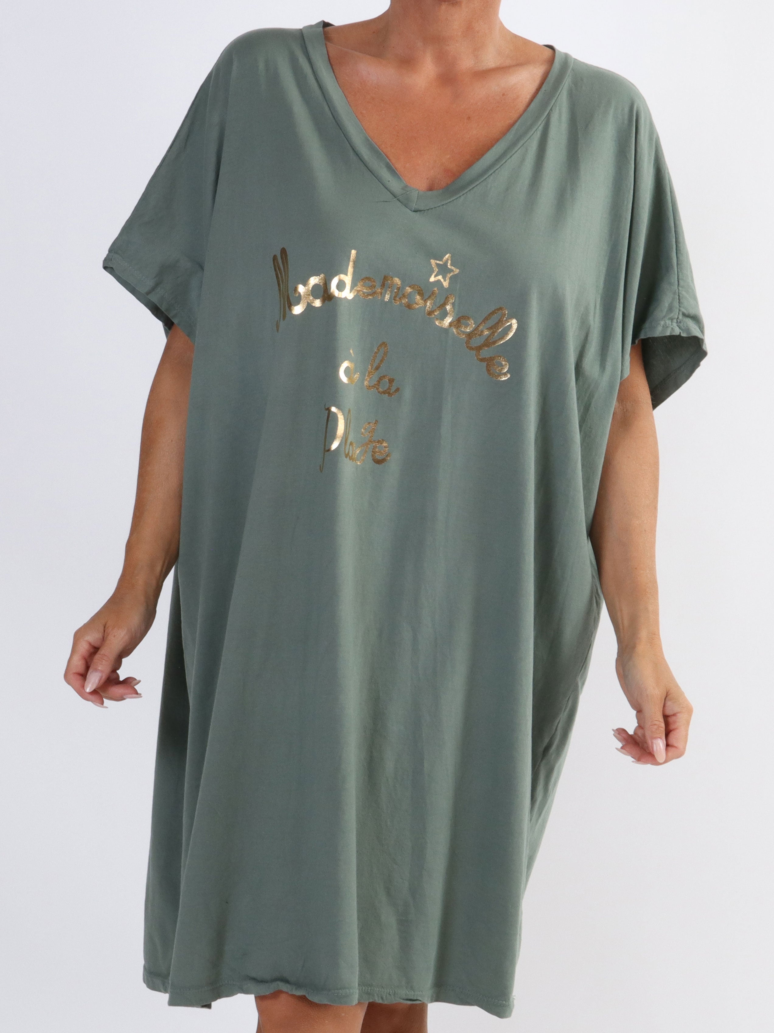 Bree - Plus size t-shirt kjole i bomuld med tekst foran